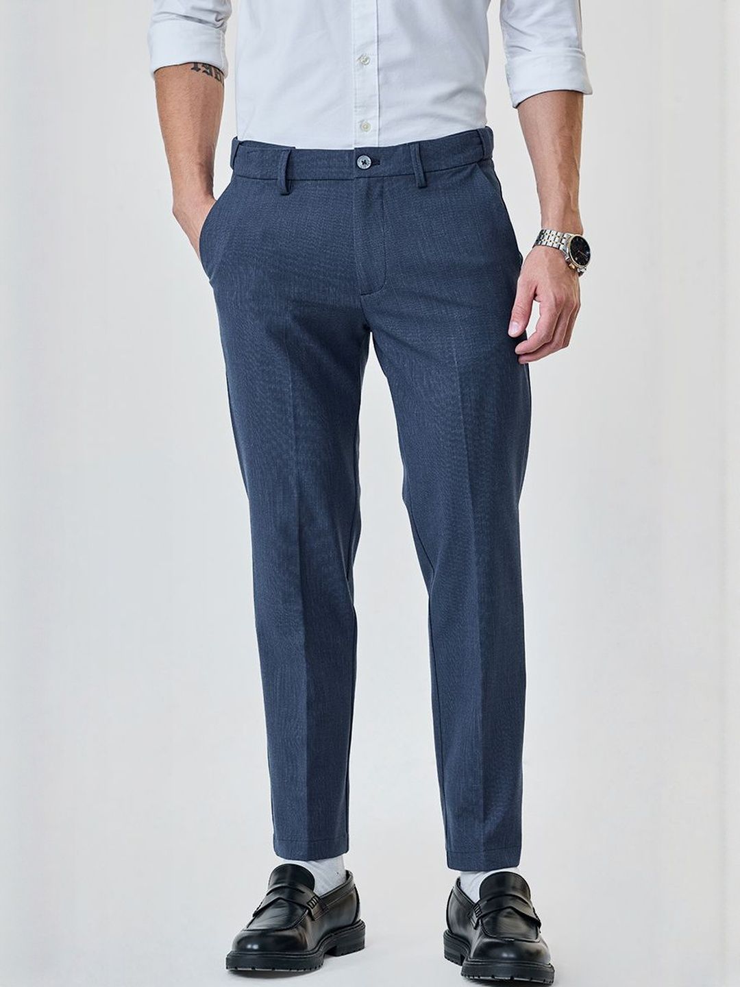 Snitch Men Mid-Rise Slim Fit Formal Trousers