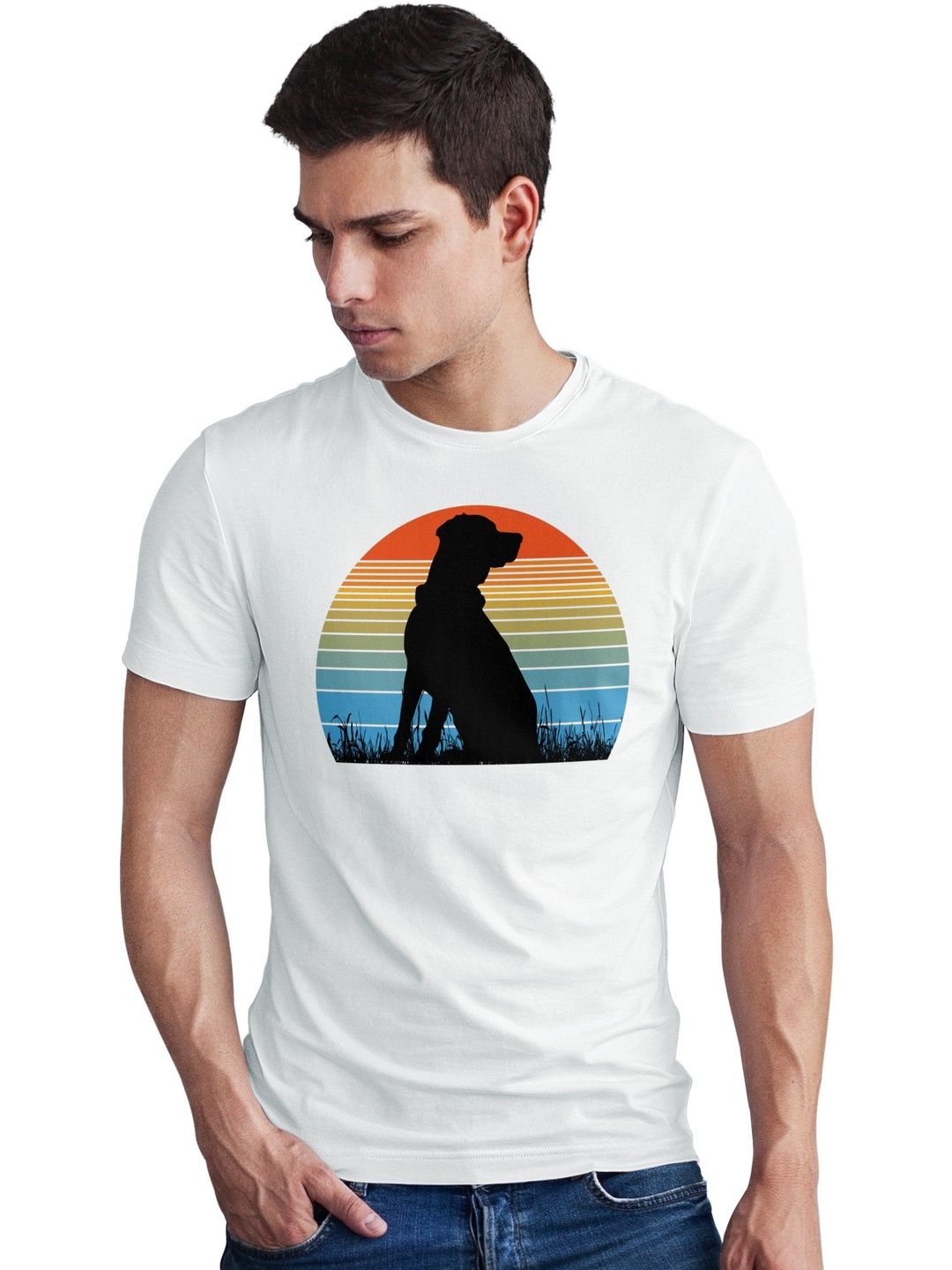 Seekbuylove Men Dog Silhouette Printed Bio Finish Regular Fit T-shirt