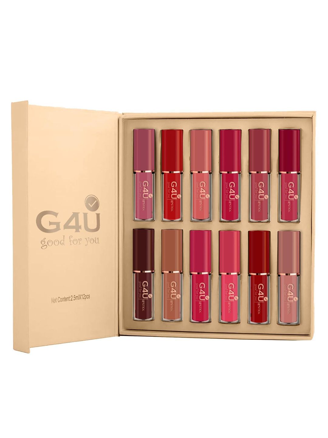 G4U Set Of 12 Ultra Stay Matte Liquid Lipstick - 2.5ml Each - Red, Nude, Mauve, Pink