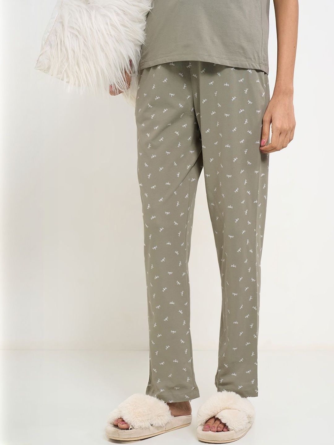 Women Printed Lounge Pants Dreamz by Pantaloons Women Printed Pure Cotton Straight-Leg Lounge Pants