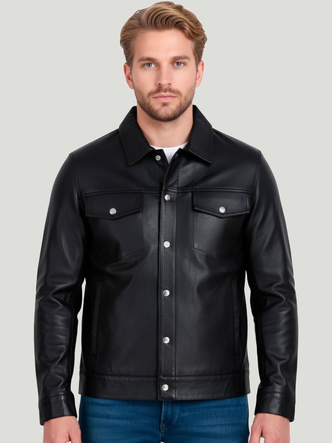 Leather Retail Lightweight Spread Collar Tailored Jacket