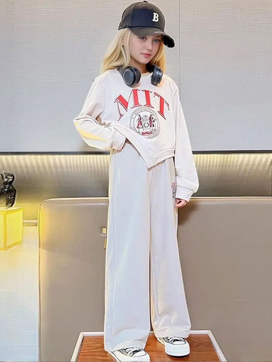 INCLUD Girls Typographic Printed Sweatshirt With Trouser