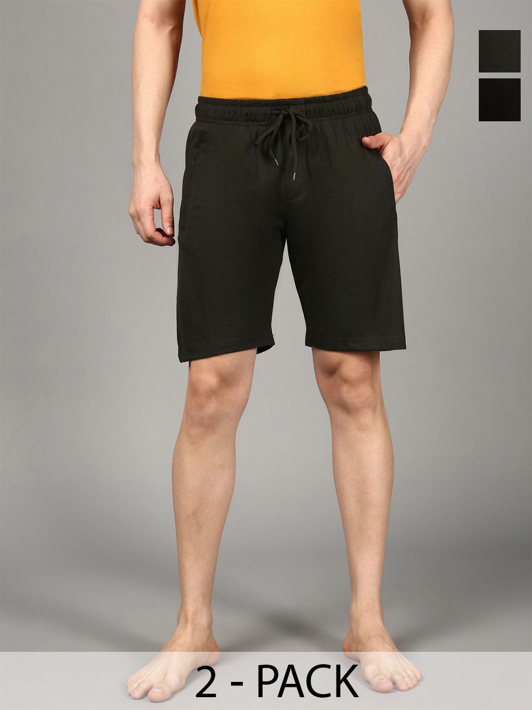 The Roadster Lifestyle Co. Men Pack Of 2 Cotton Sinker Mid-Rise Lounge Shorts