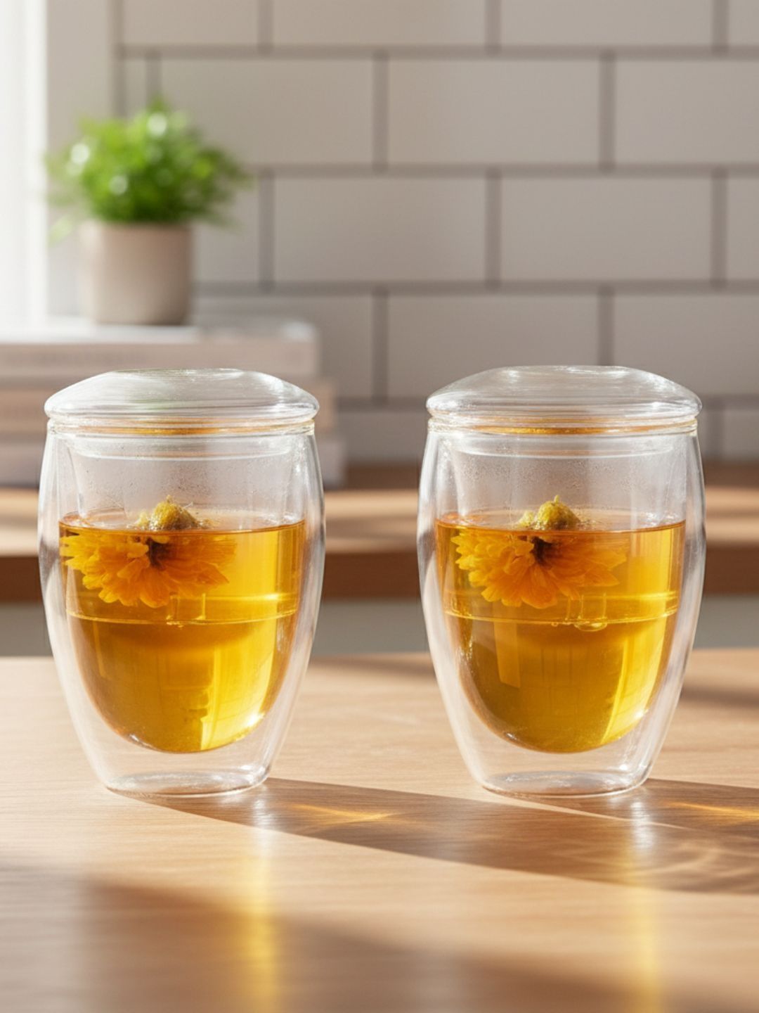 TASKHOUSE Transparent 2 Pieces Glass Dishwasher Safe Cups With Lid 350ml