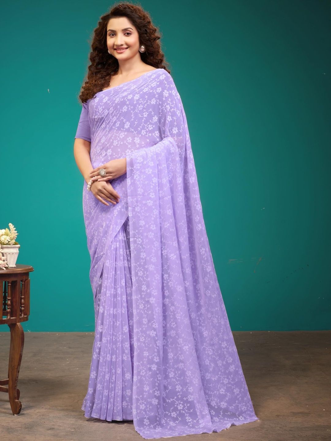 Garden Vareli Floral Printed Brasso Saree