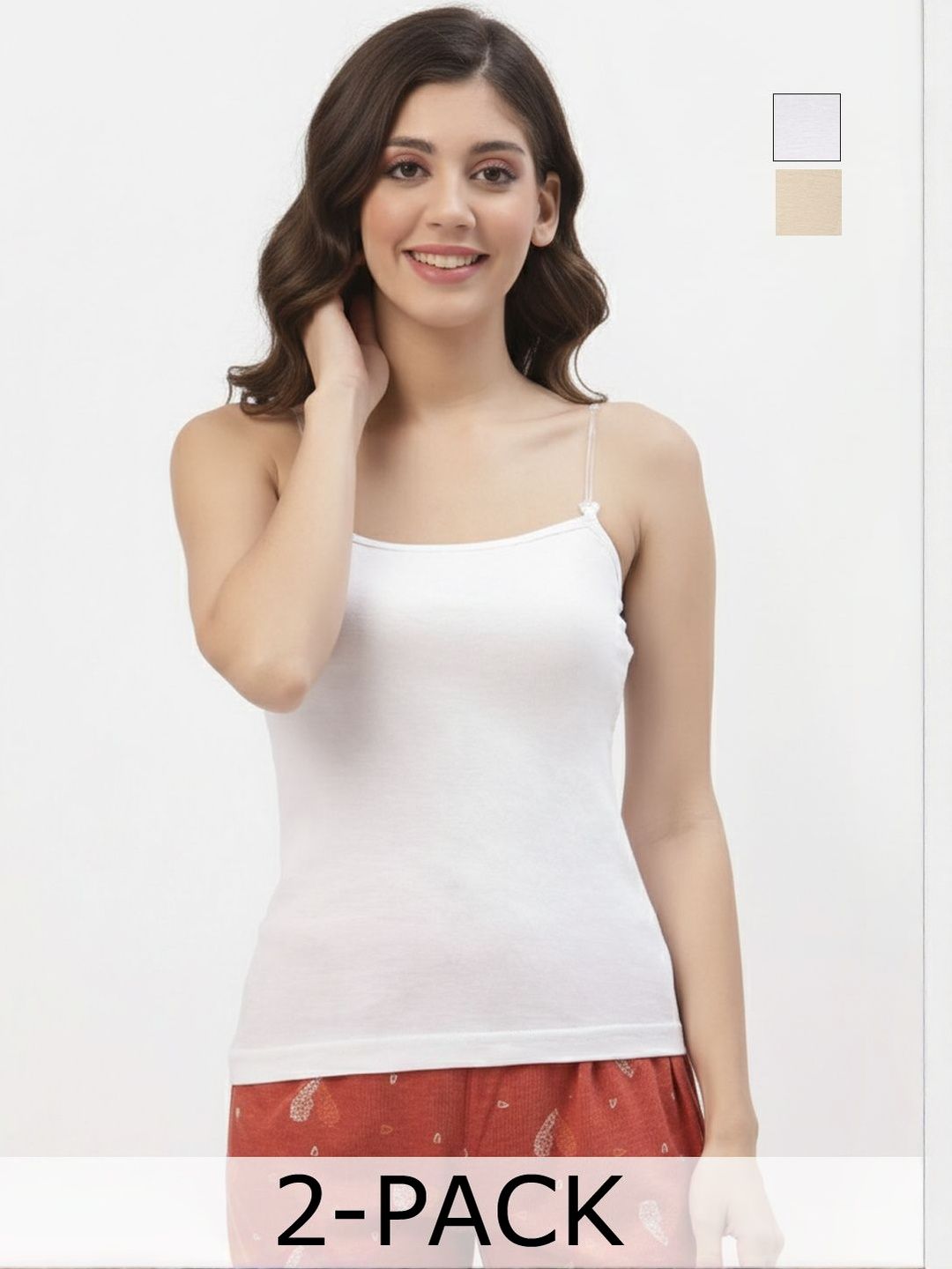 トップス S flower taped camisole Buy Floret Pack Of 2 Women Solid Pure Cotton Shoulder Straps Non