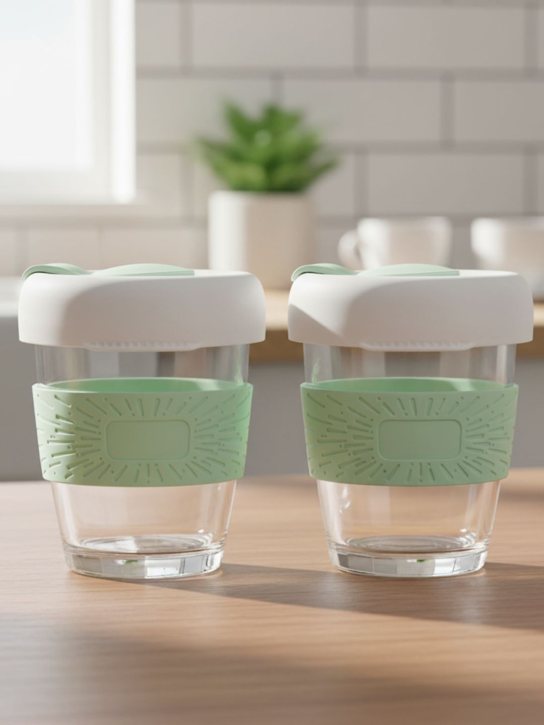 TASKHOUSE Green & Transparent Solid Glass Glossy Cups Set of Cups and Mugs