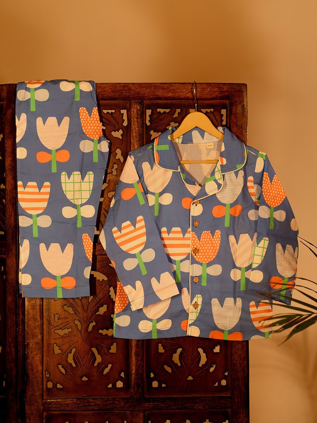 BAESD Kids Printed Lapel Collar Pure Cotton T-shirt With Pyjamas