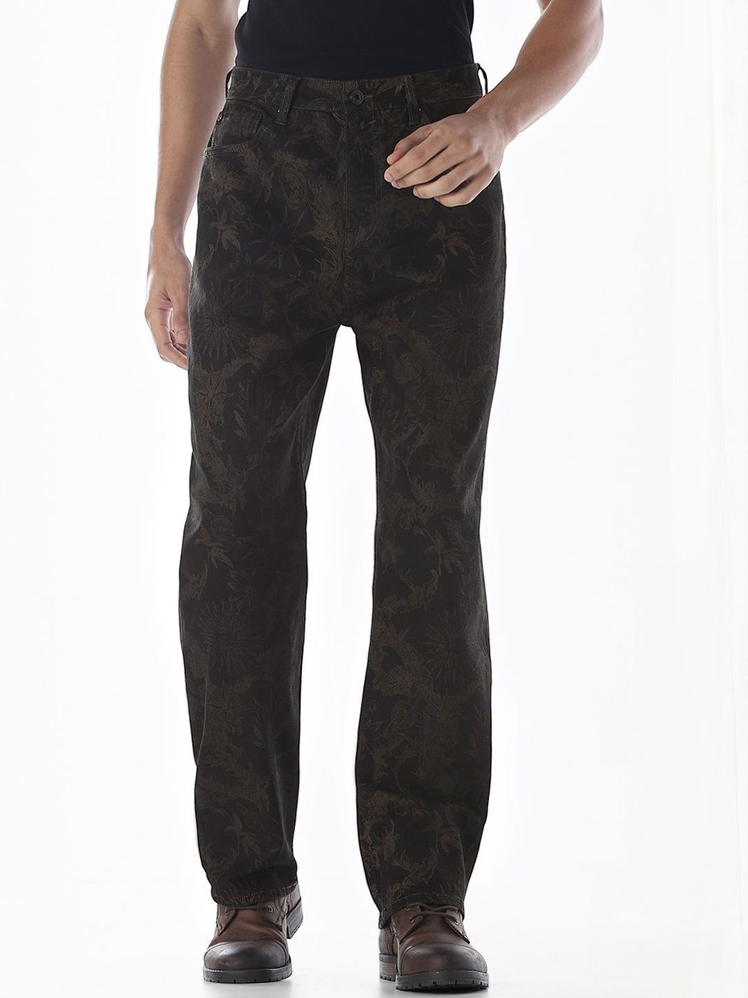 Wide Leg High-Rise Printed Stretchable Jeans