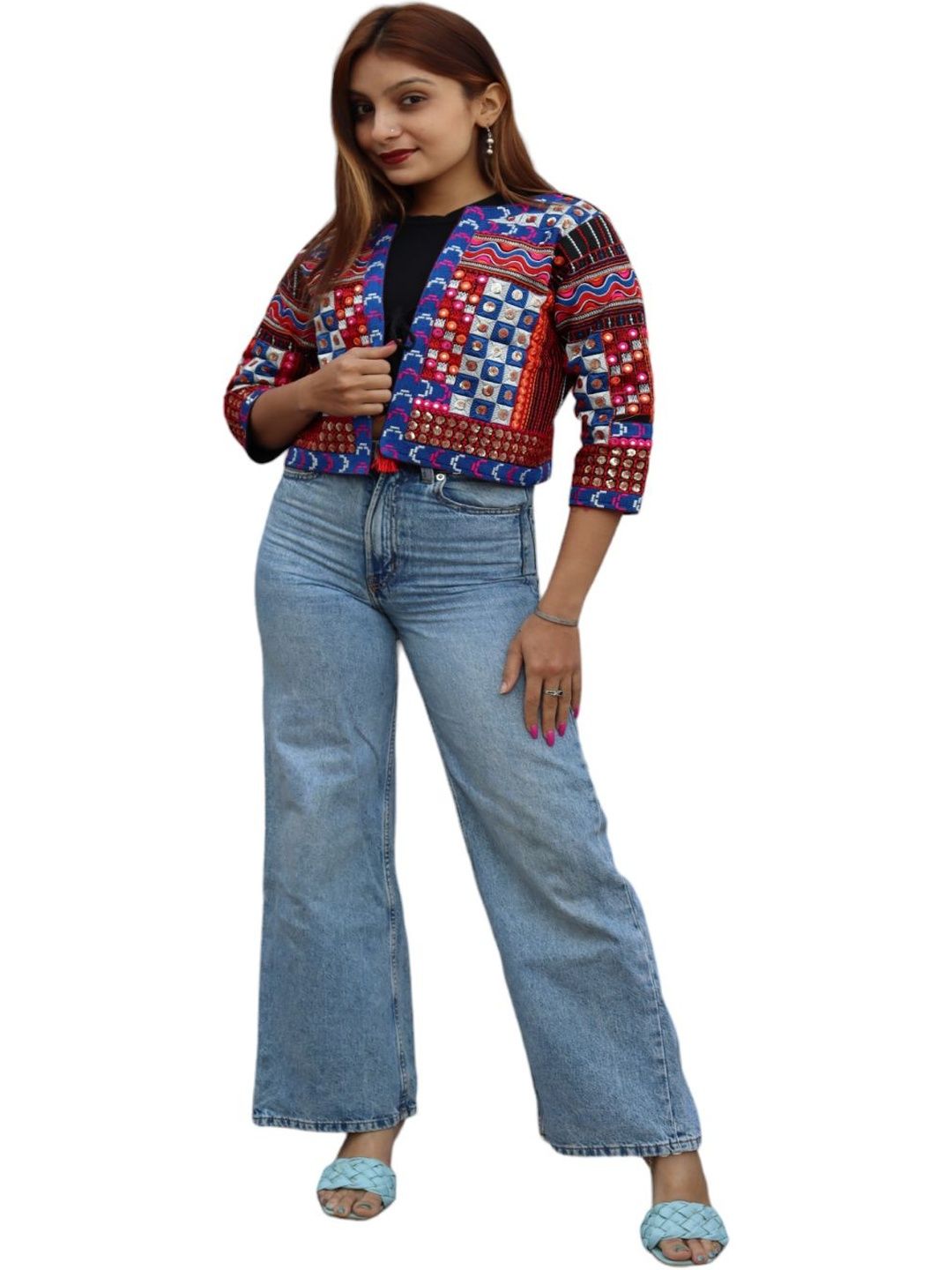 TAVAN Embroidered Open Front Shrug