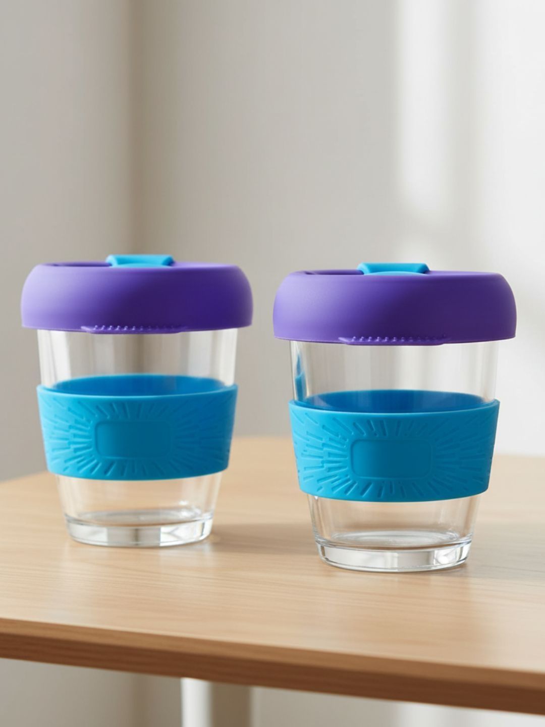 TASKHOUSE Transparent & Blue 2 Pieces Glass Dishwasher Safe Cups  350ml
