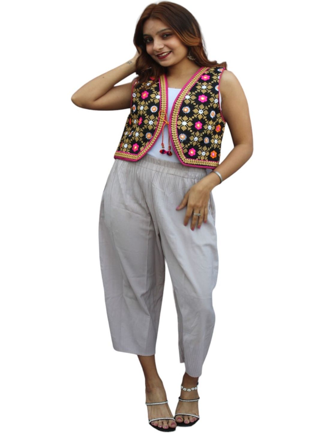 TAVAN Floral Embroidered & Mirror Work Shrug