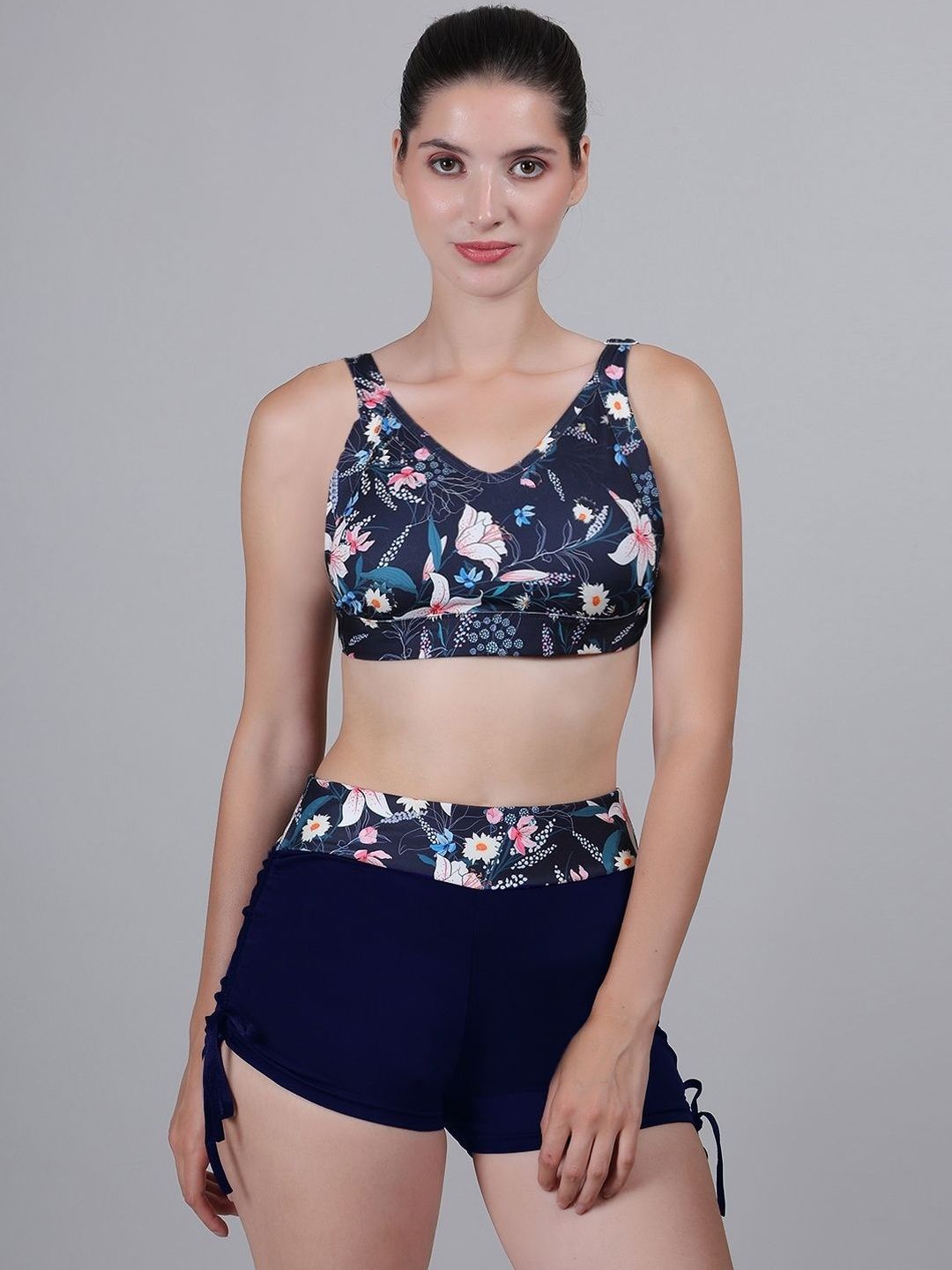 MEGASKA Floral Printed V-Neck Medium Coverage Swim Set
