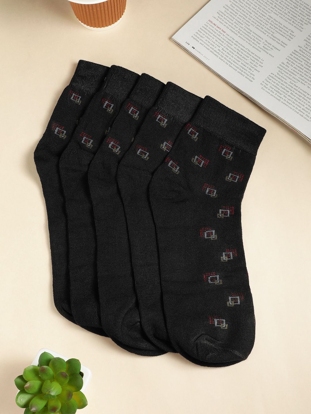 Teakwood Leathers Men Pack Of 5 Pure Cotton Patterned Above Ankle-Length Socks