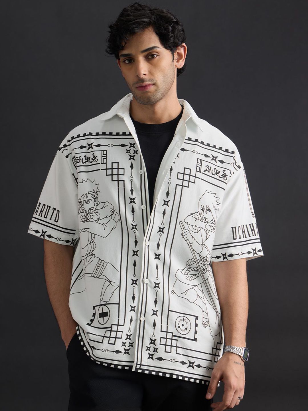 The Souled Store The Souled Store Men Oversized Naruto Shippuden White Casual Shirts