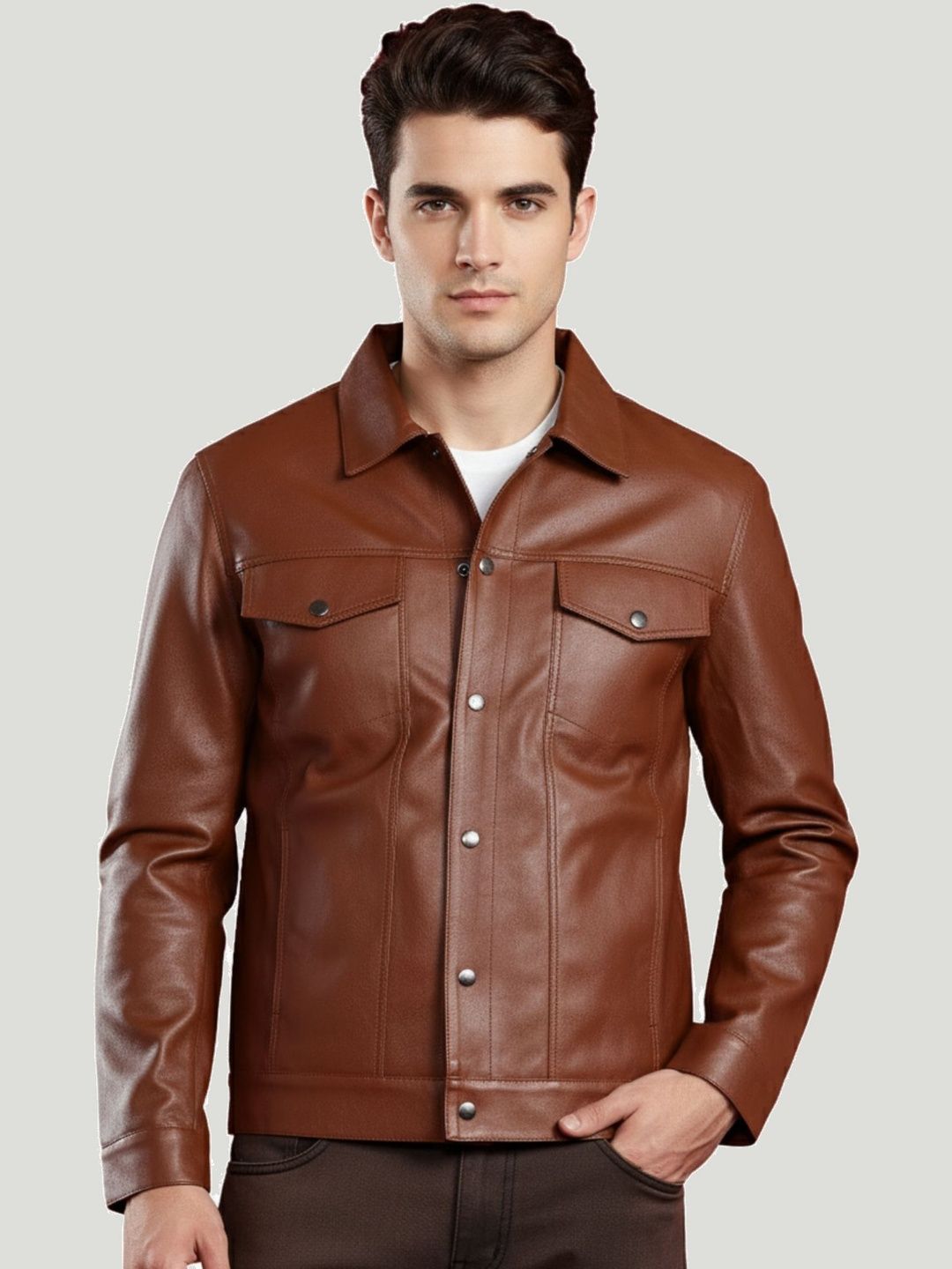 Leather Retail Lightweight Spread Collar Tailored Jacket
