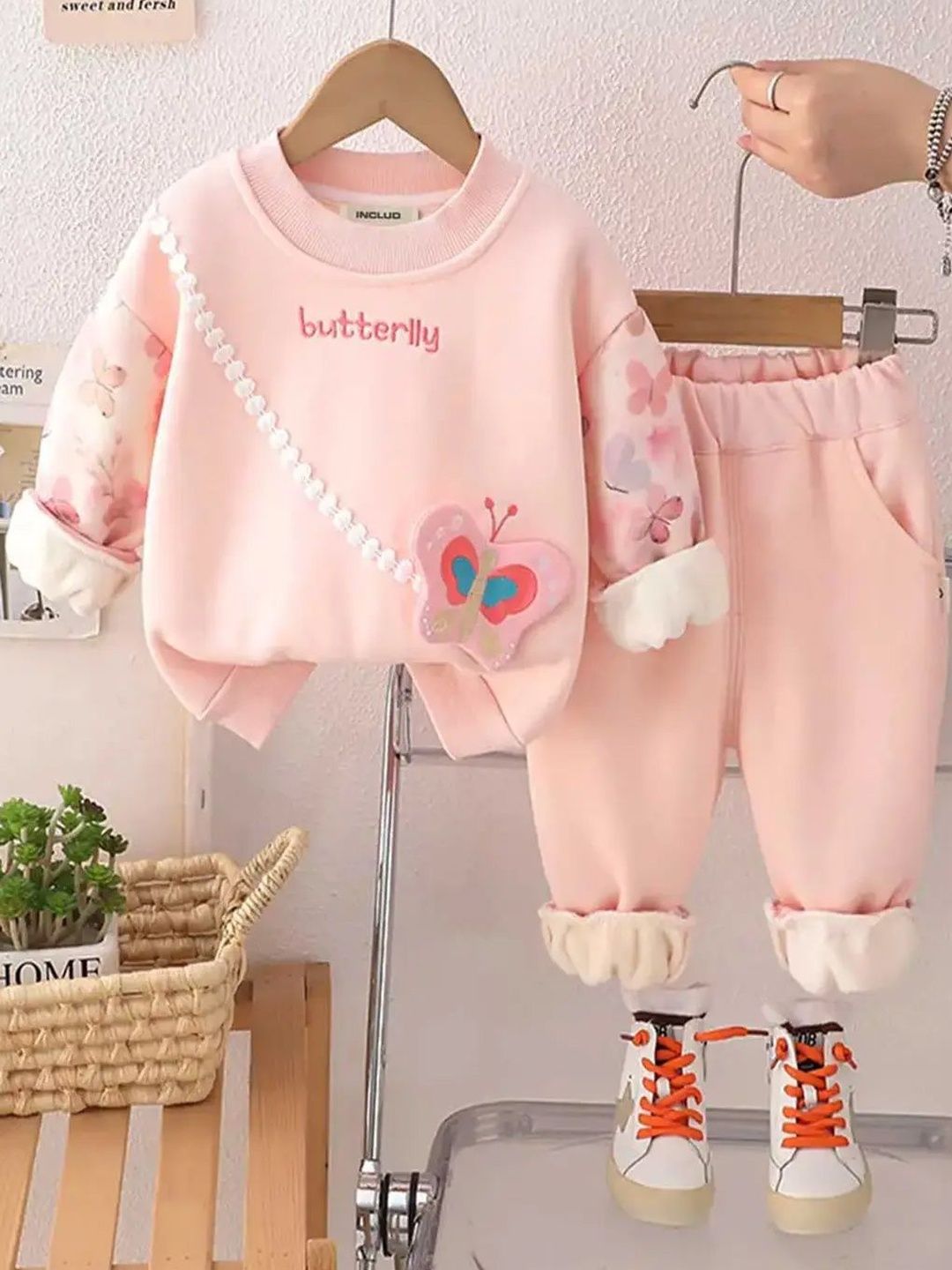 INCLUD Girls Butterfly Applique Sweatshirt With Joggers