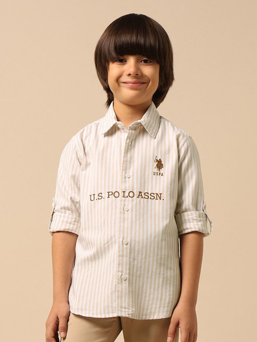 U.S. Polo Assn. Kids Boys Vertical Striped Pure Cotton Regular Fit Casual Shirt