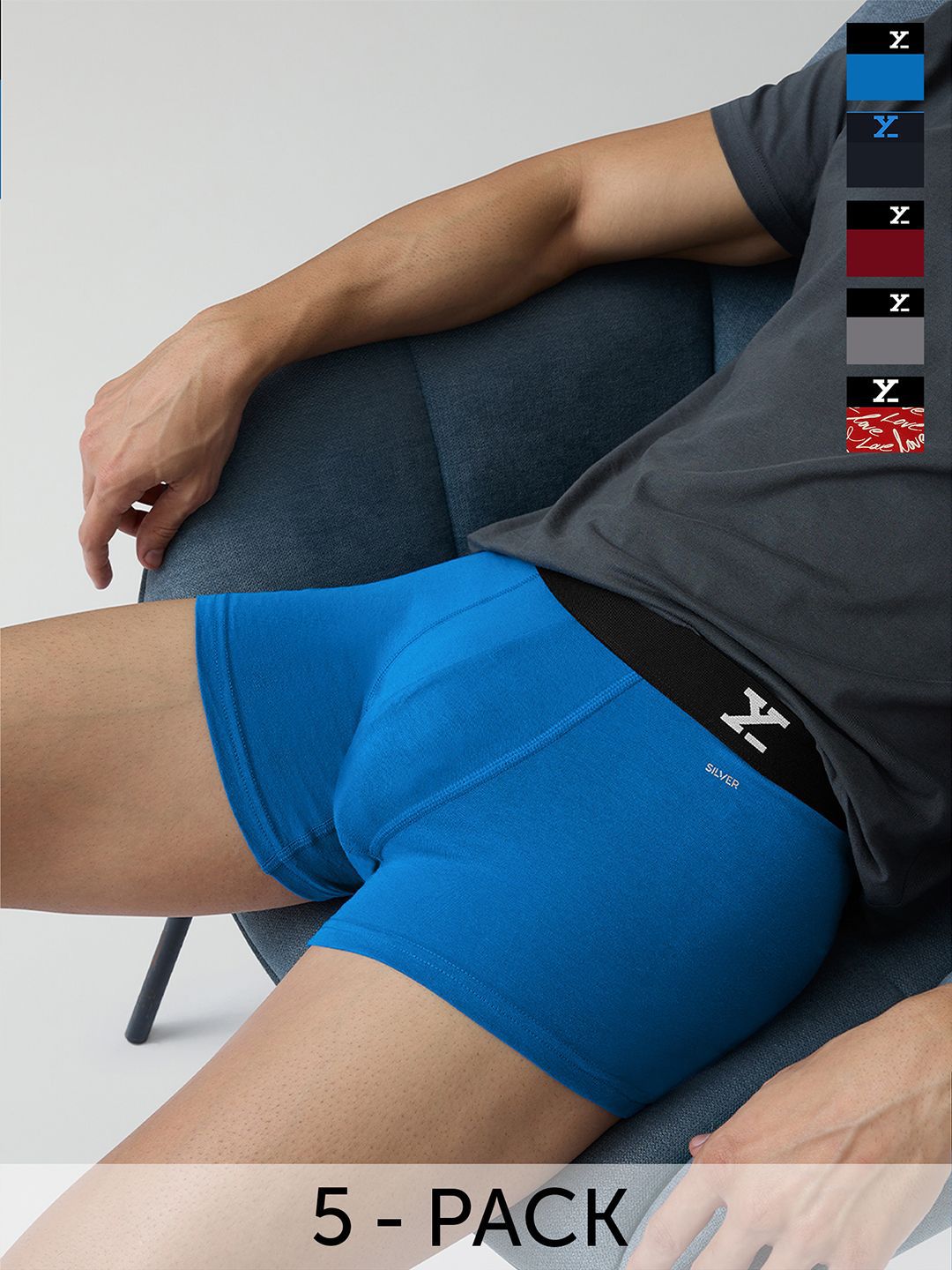 XYXX Men Pack Of 5 Super Combed Cotton Solid printed Trunks XYTRNK5PCKN619