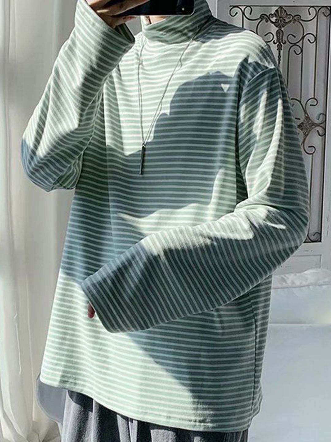 StyleCast x Revolte Men Striped High Neck Oversized T-shirt