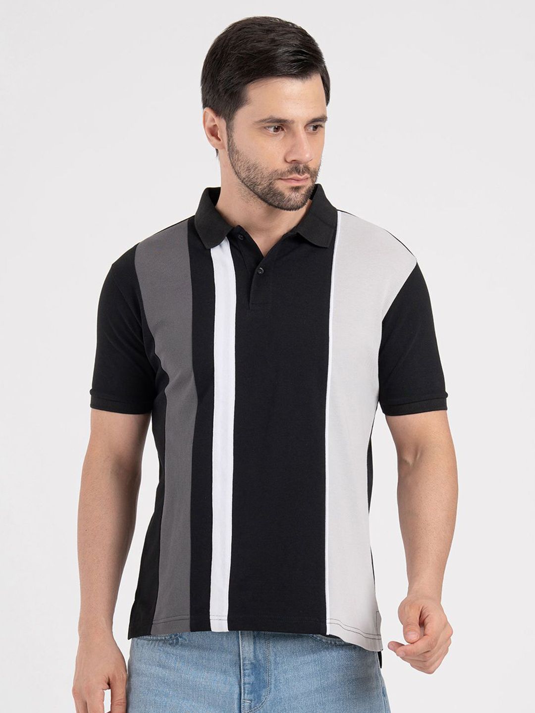 Red Tape Men Striped Polo Collar T-shirt