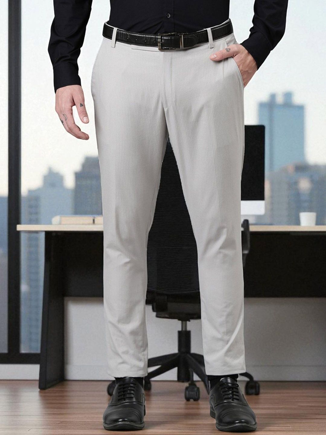 Kryptic Men Smart Slim Fit Mid-Rise Formal Trousers