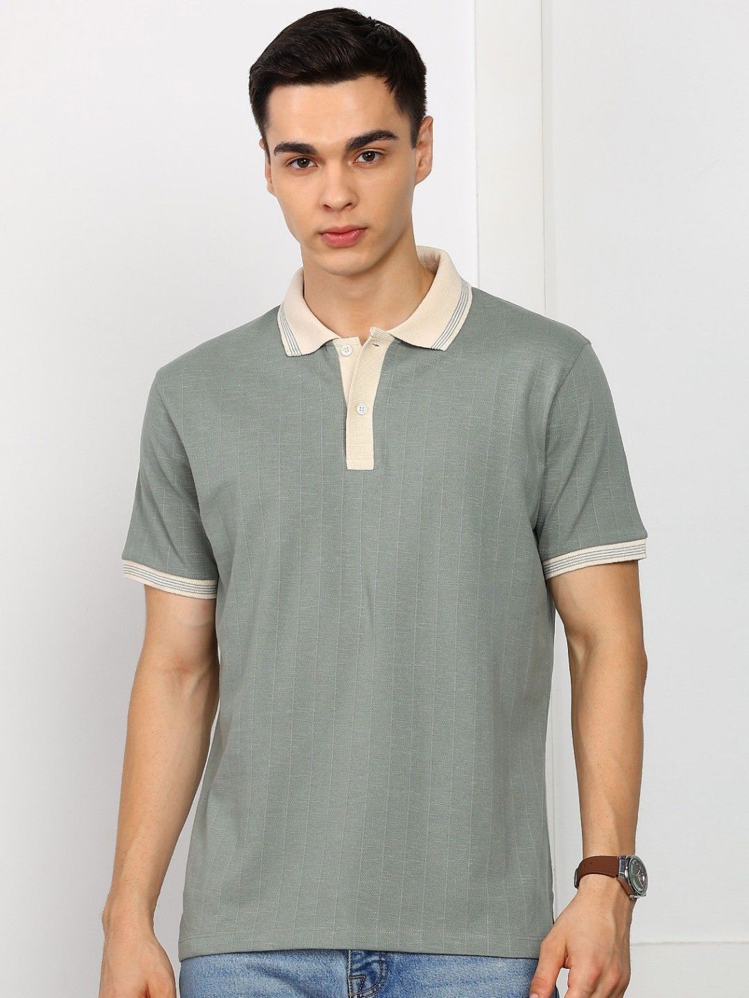 Alan Jones Self Design Polo Collar Regular Fit T-shirt