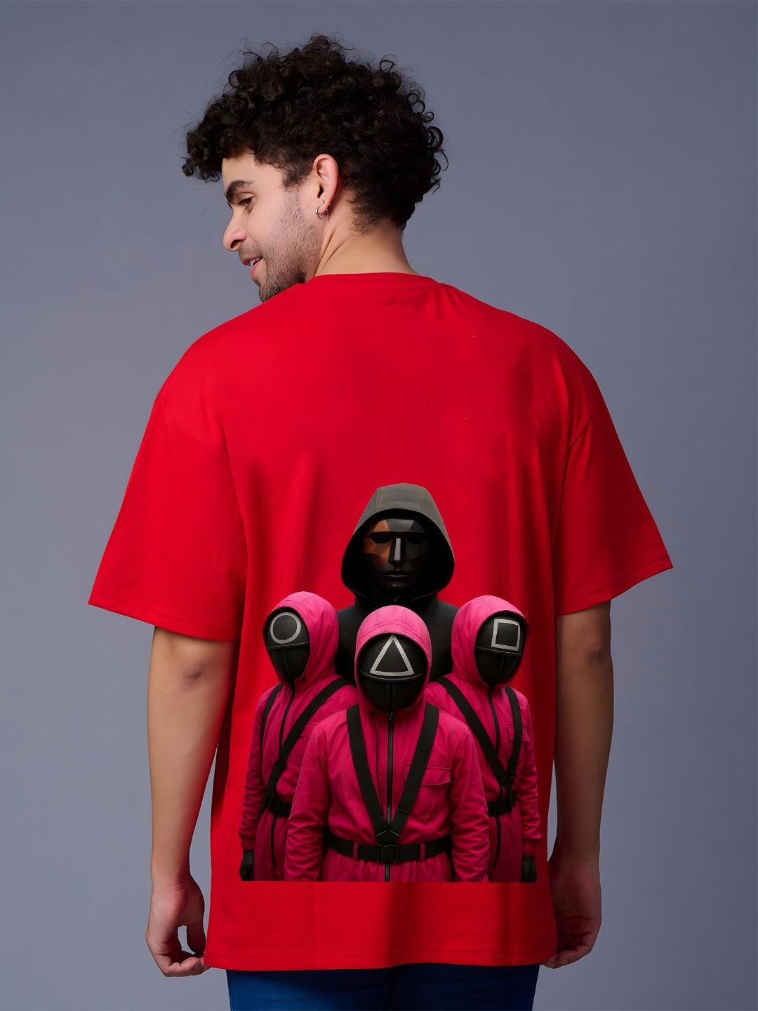 BDSQUARE Men Squid Game Graphic Printed Round Neck Cotton Oversized T-shirt