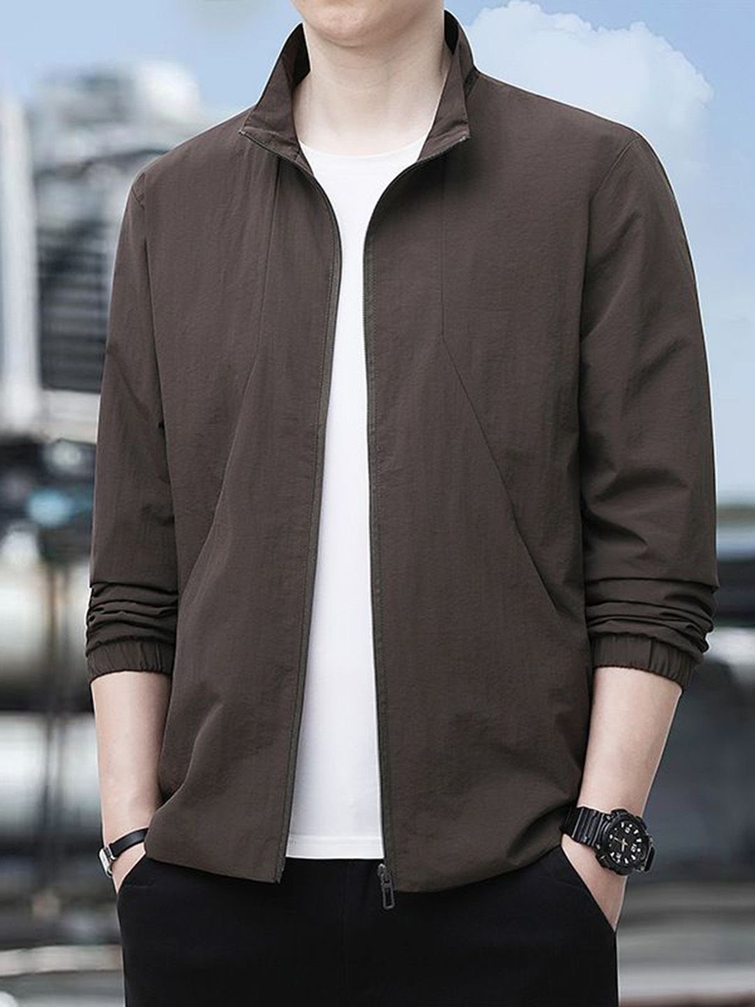 StyleCast x Revolte Men Stand Collar Open Front Jacket