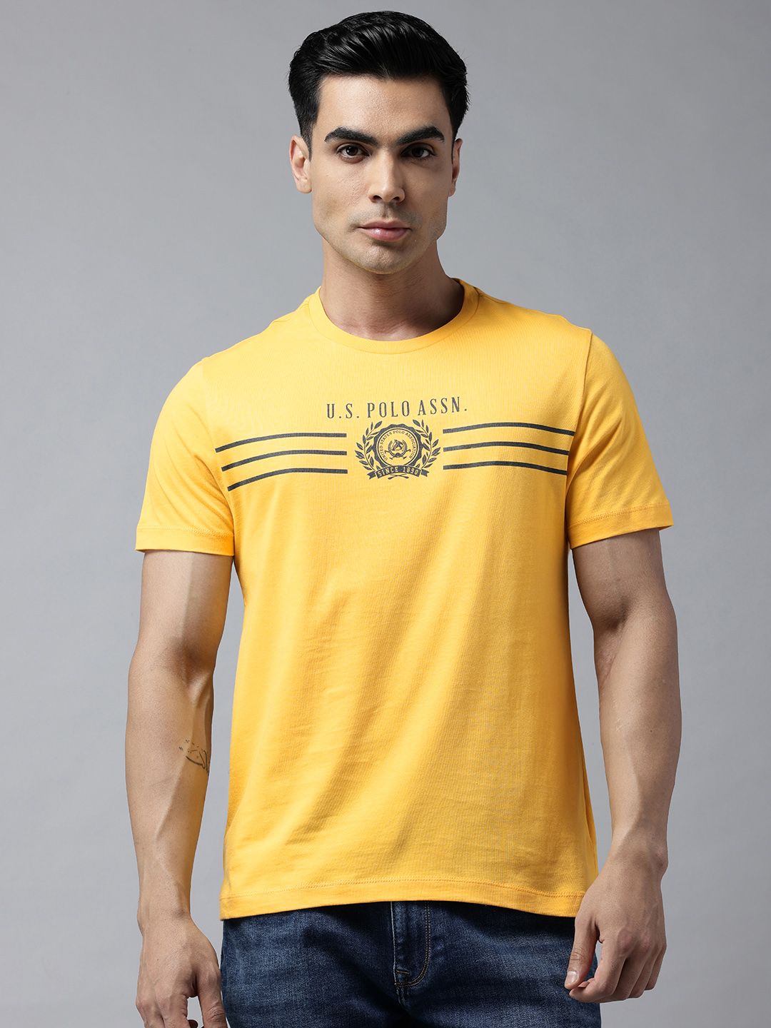 U.S. Polo Assn. Men Striped Pure Cotton Slim Fit T-shirt