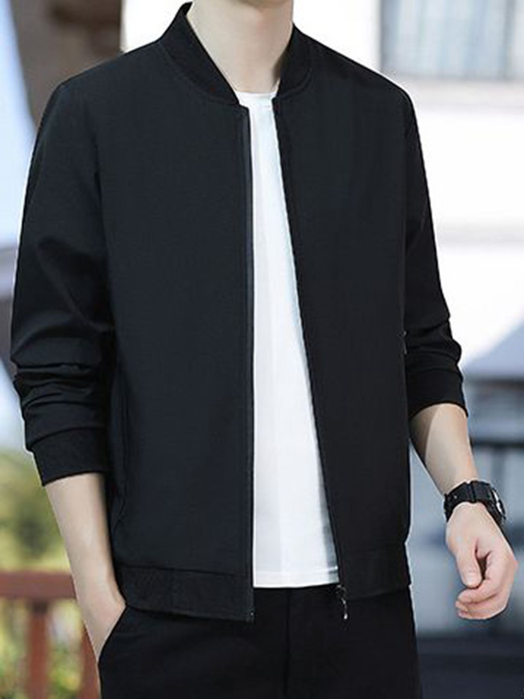 StyleCast x Revolte Men Mandarin Collar Open Front Jacket