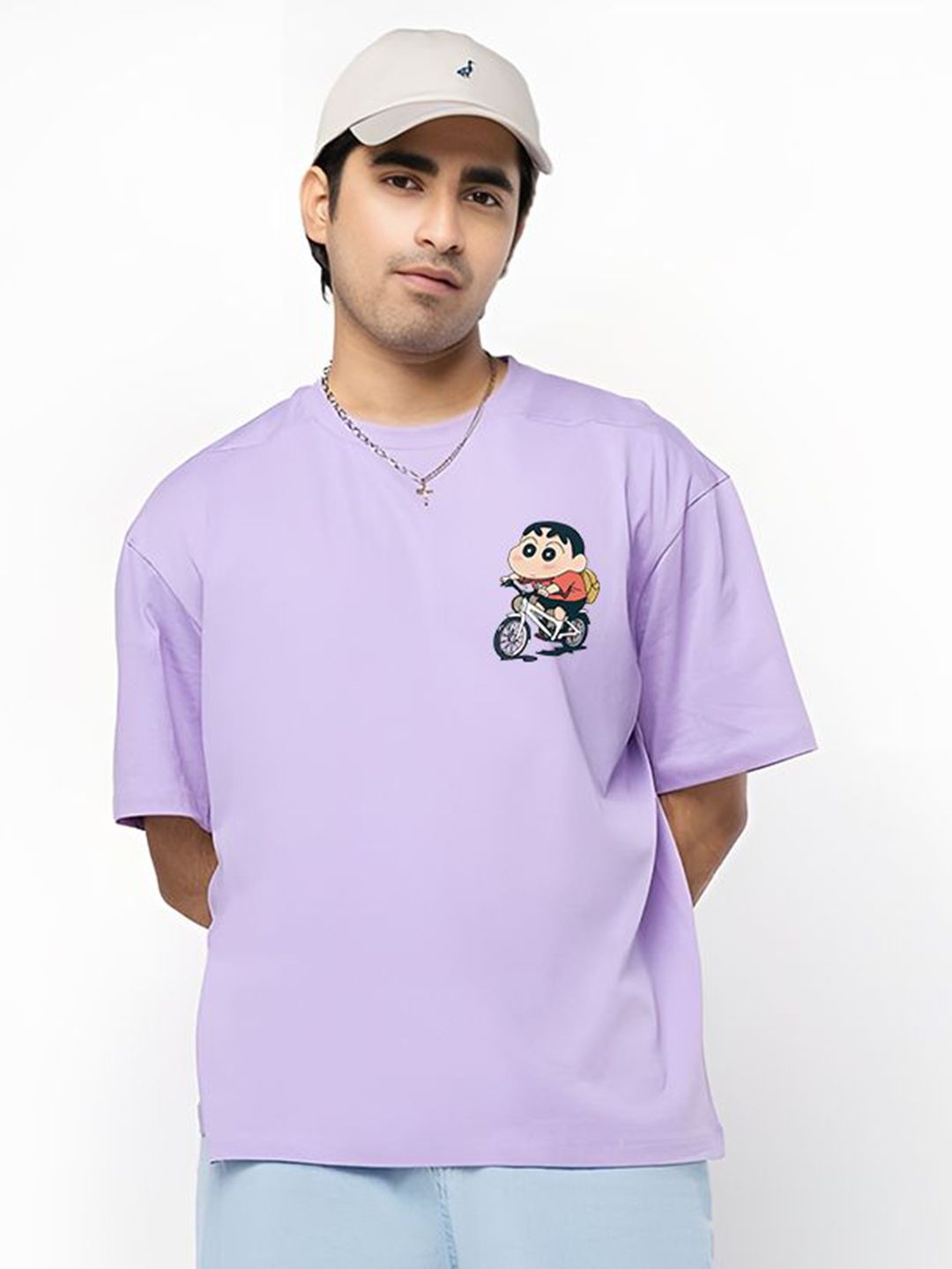 BDSQUARE Graphic Printed Round Neck Drop-Shoulder Sleeves Pure Cotton Oversized T-shirt