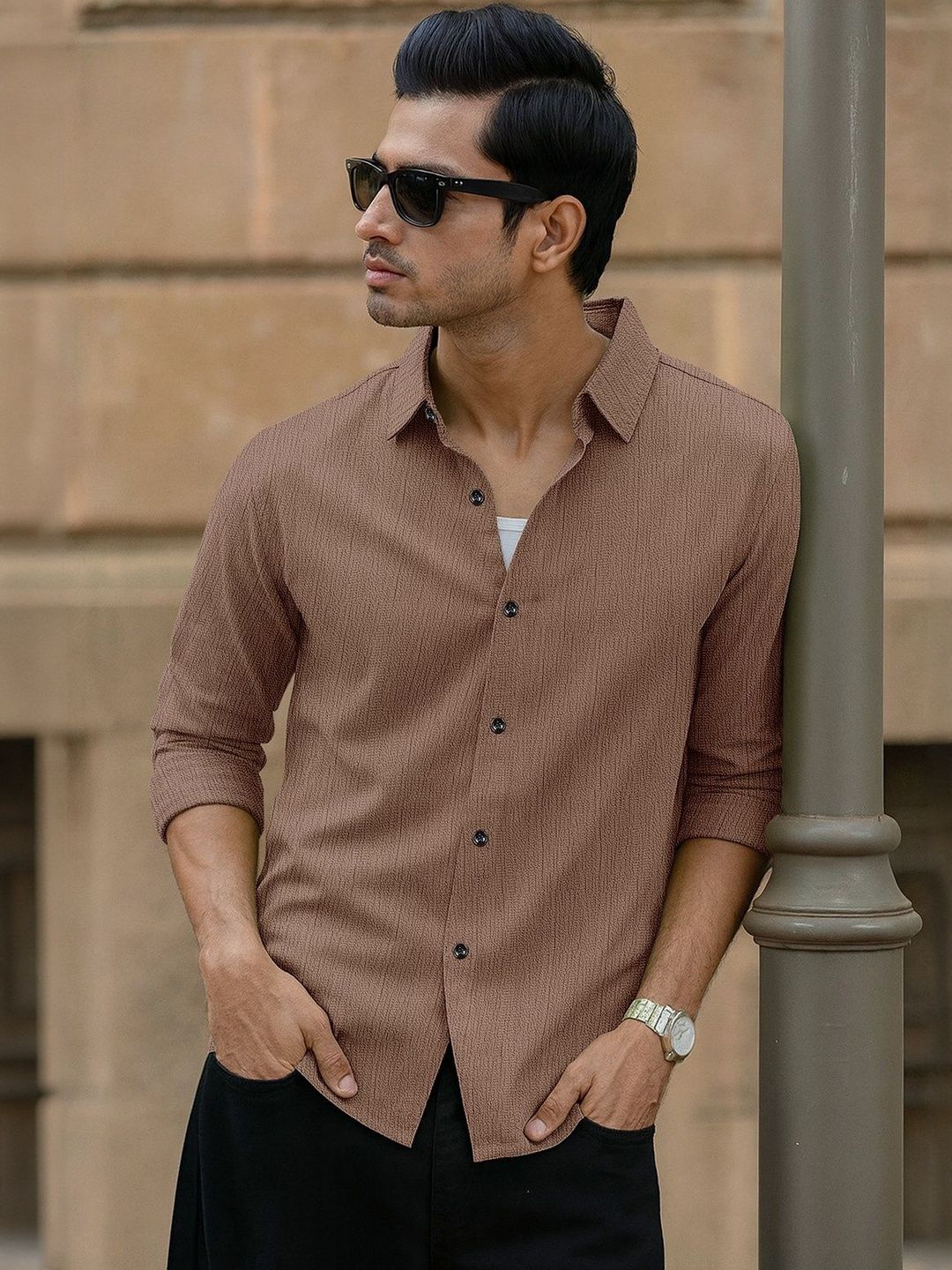 SALSATION Y13 LightBrown 新作 Tシャツ XSサイズ Buy VORTEX Original Slim Fit Textured Long Sleeves Casual Shirt