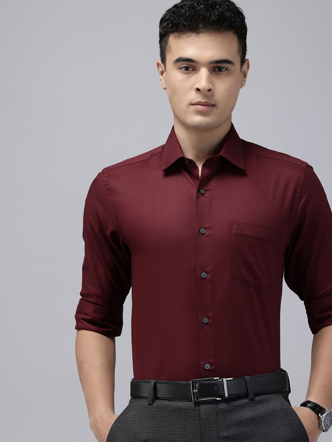 Arrow Manhattan Slim Fit Self Design Textured Pure Cotton Formal Shirt