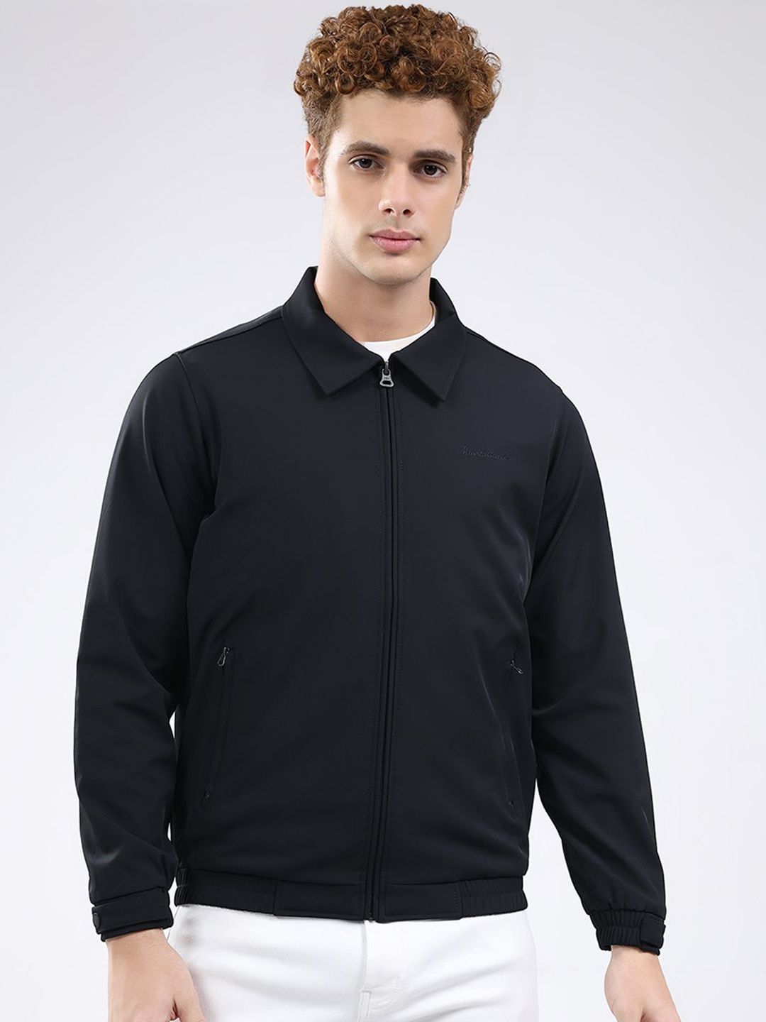Monte Carlo Men Spread Collar Solid Bomber Jacket