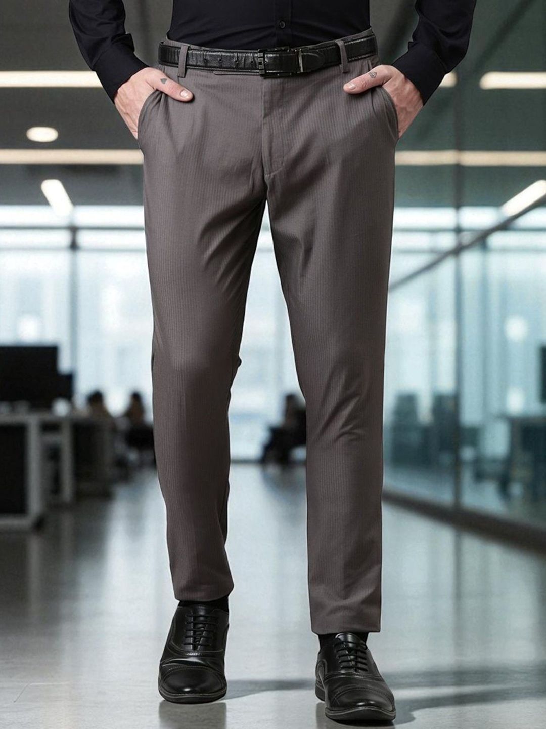 Kryptic Men Smart Slim Fit Formal Trousers