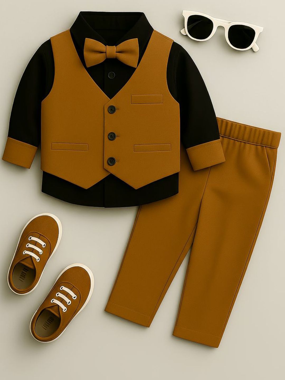 FABMYTRA Infant Boys Pure Cotton Single-Breasted Four-Piece Party Suit