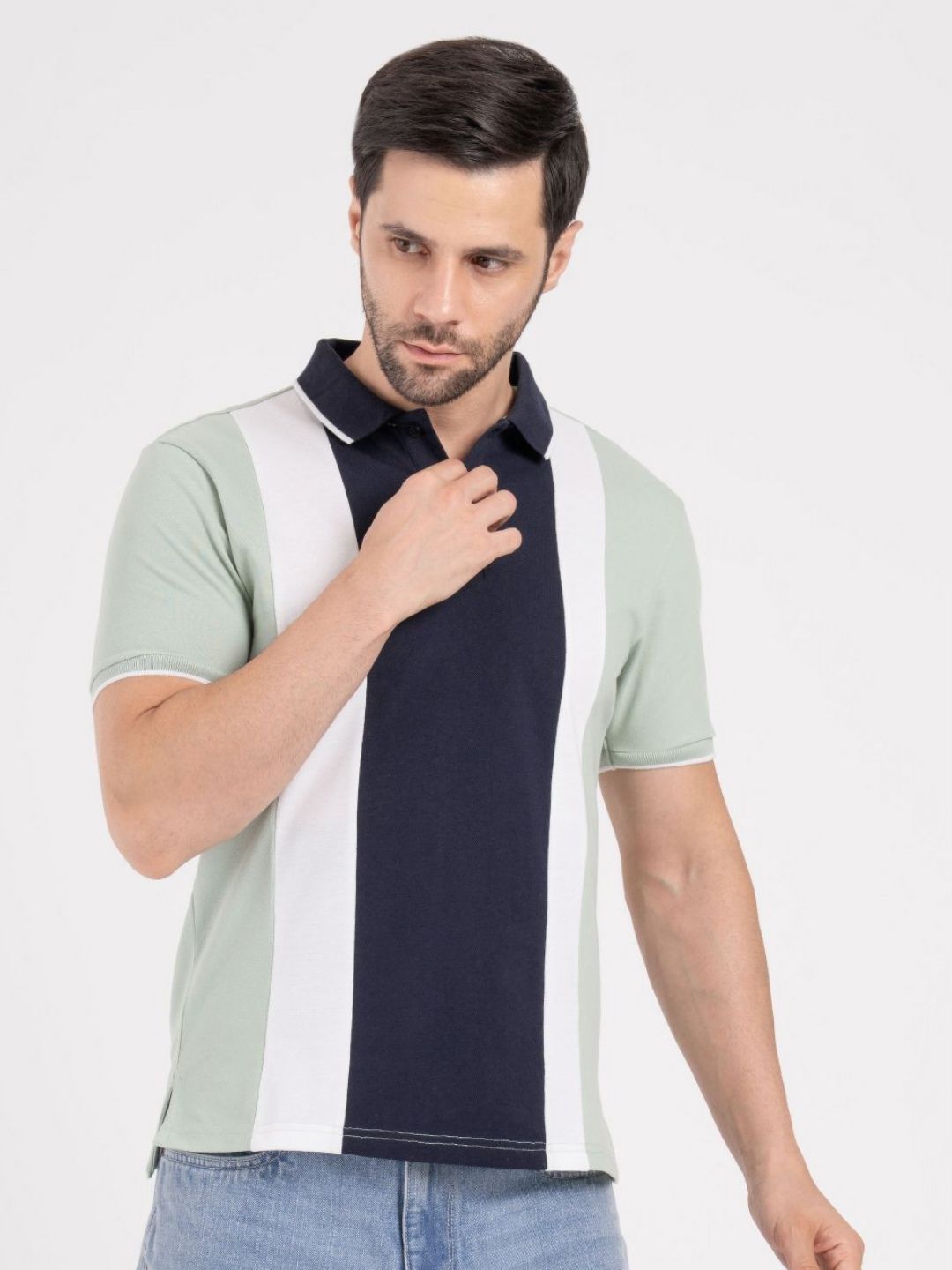 Red Tape Men Striped Polo Collar Regular Fit T-shirt