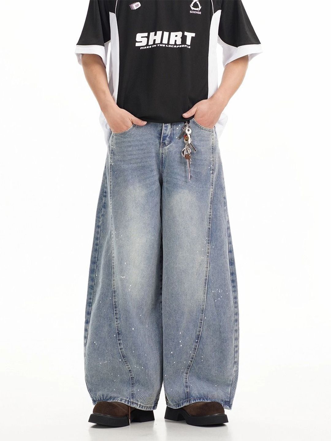 StyleCast x Revolte Men Wide Leg Mid-Rise Light Fade Stretchable Jeans