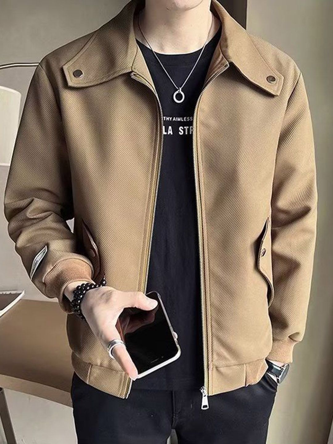 StyleCast x Revolte Men Spread Collar Open Front Jacket