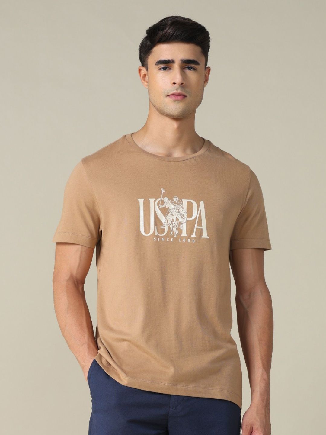 U.S. Polo Assn. Men Brand Logo Striped Round Neck Cotton T-shirt
