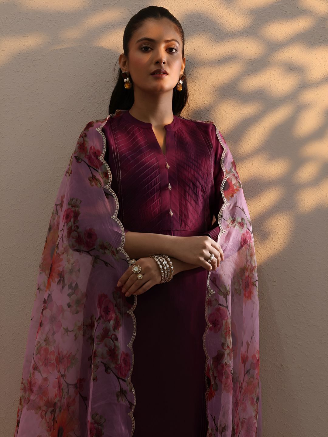 Libas Geometric Self Design Mandarin Collar Thread Work Kurta & PalazzosWith Dupatta deal from myntra Libas Geometric Self Design Mandarin Collar Thread Work Kurta & PalazzosWith Dupatta deal from myntra