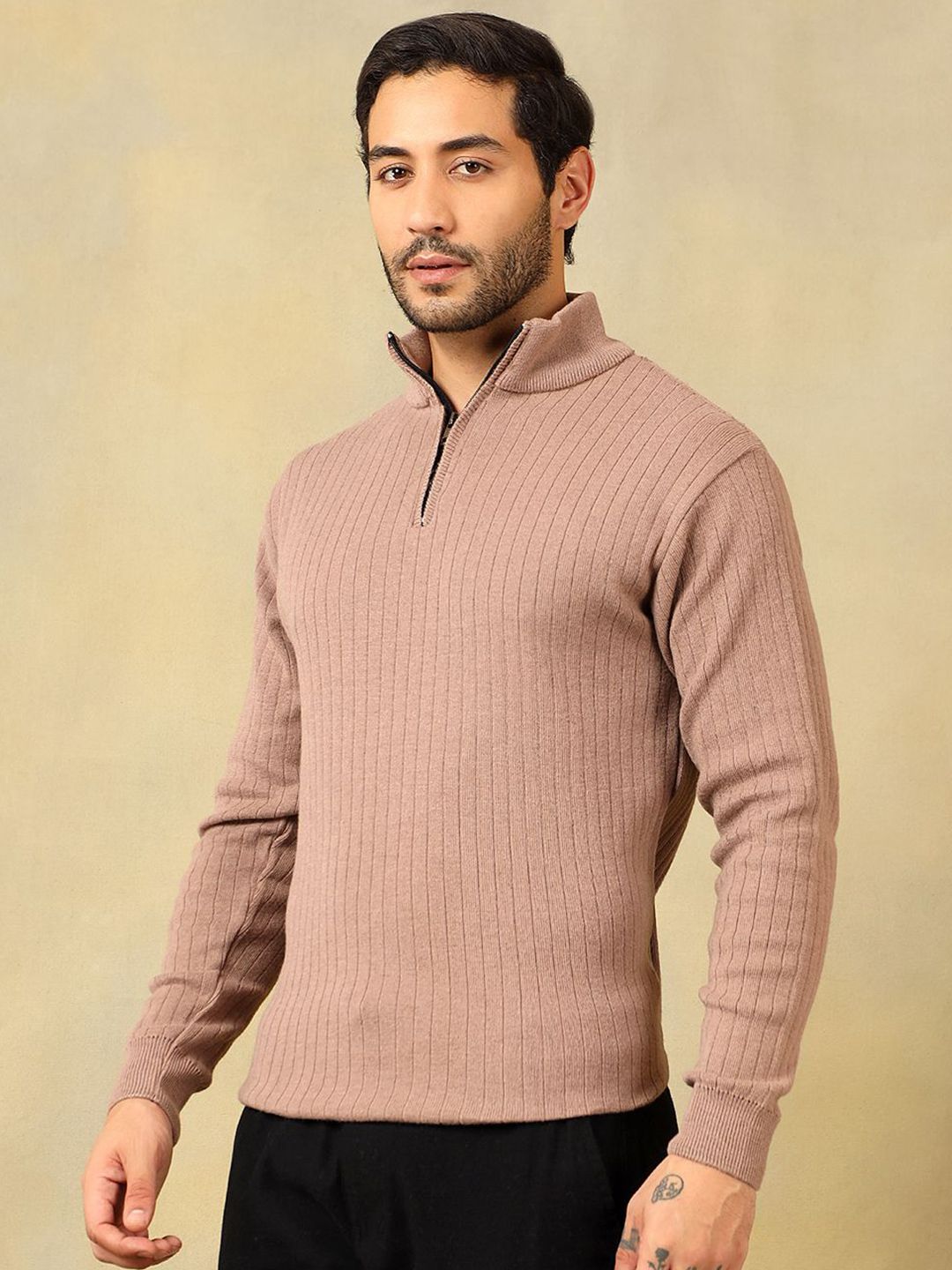 Buy Voxmonks Men Solid Mock Collar Half Zipper Pullover Sweater