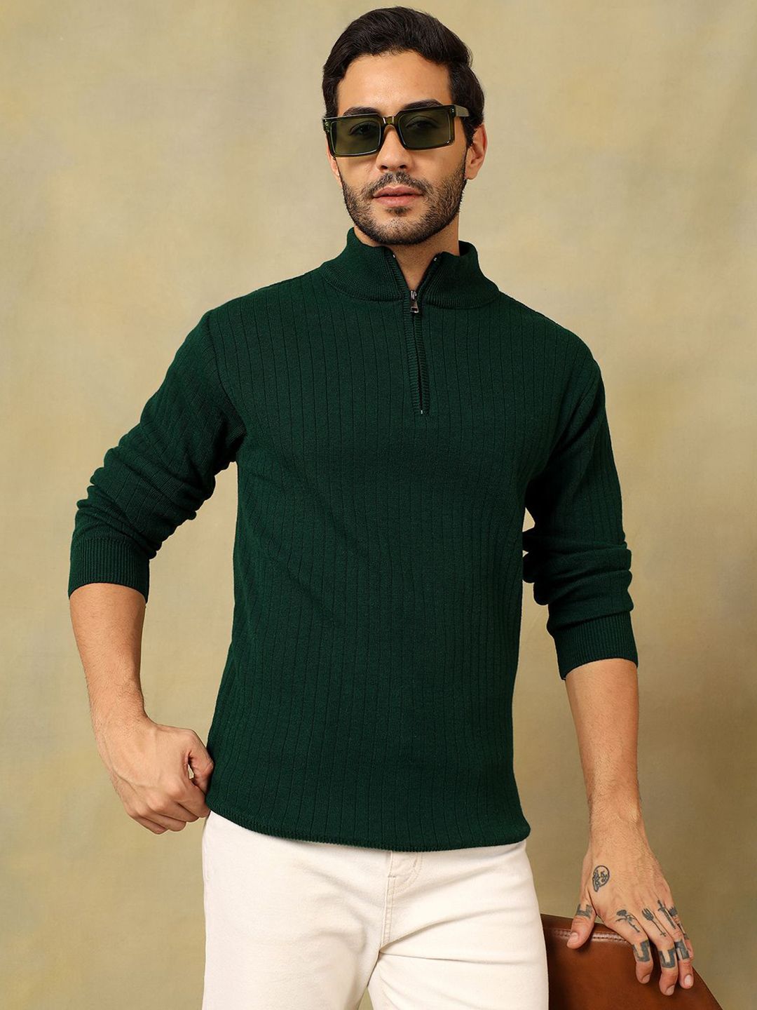 Buy Voxmonks Men Solid Mock Collar Half Zipper Pullover Sweater
