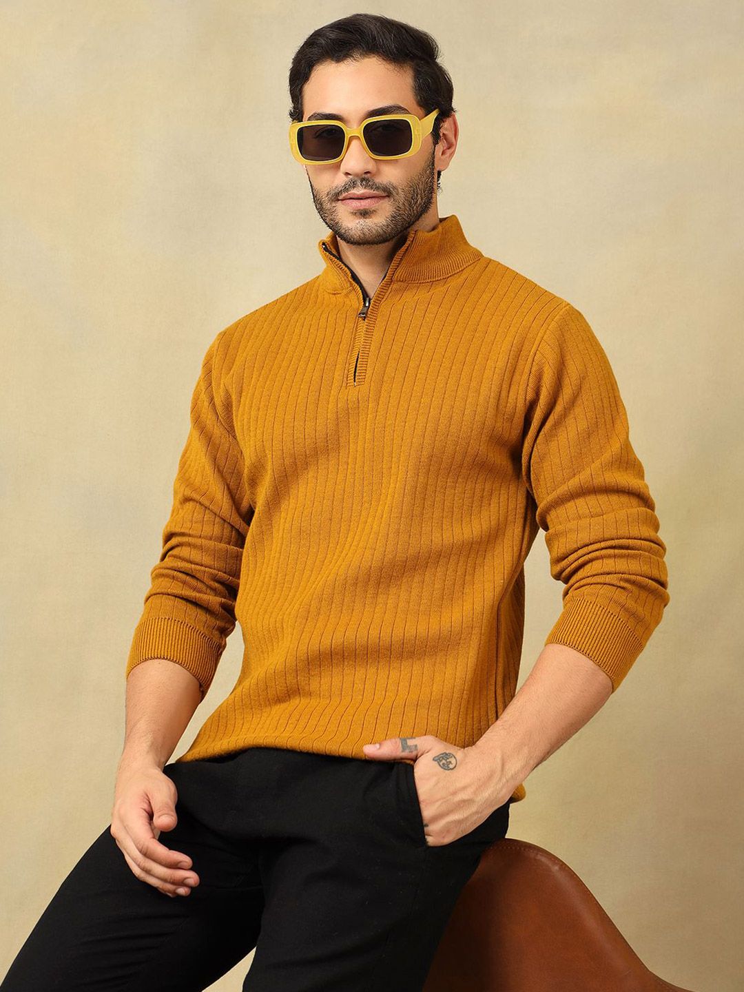 Buy Voxmonks Men Solid Mock Collar Half Zipper Pullover Sweater