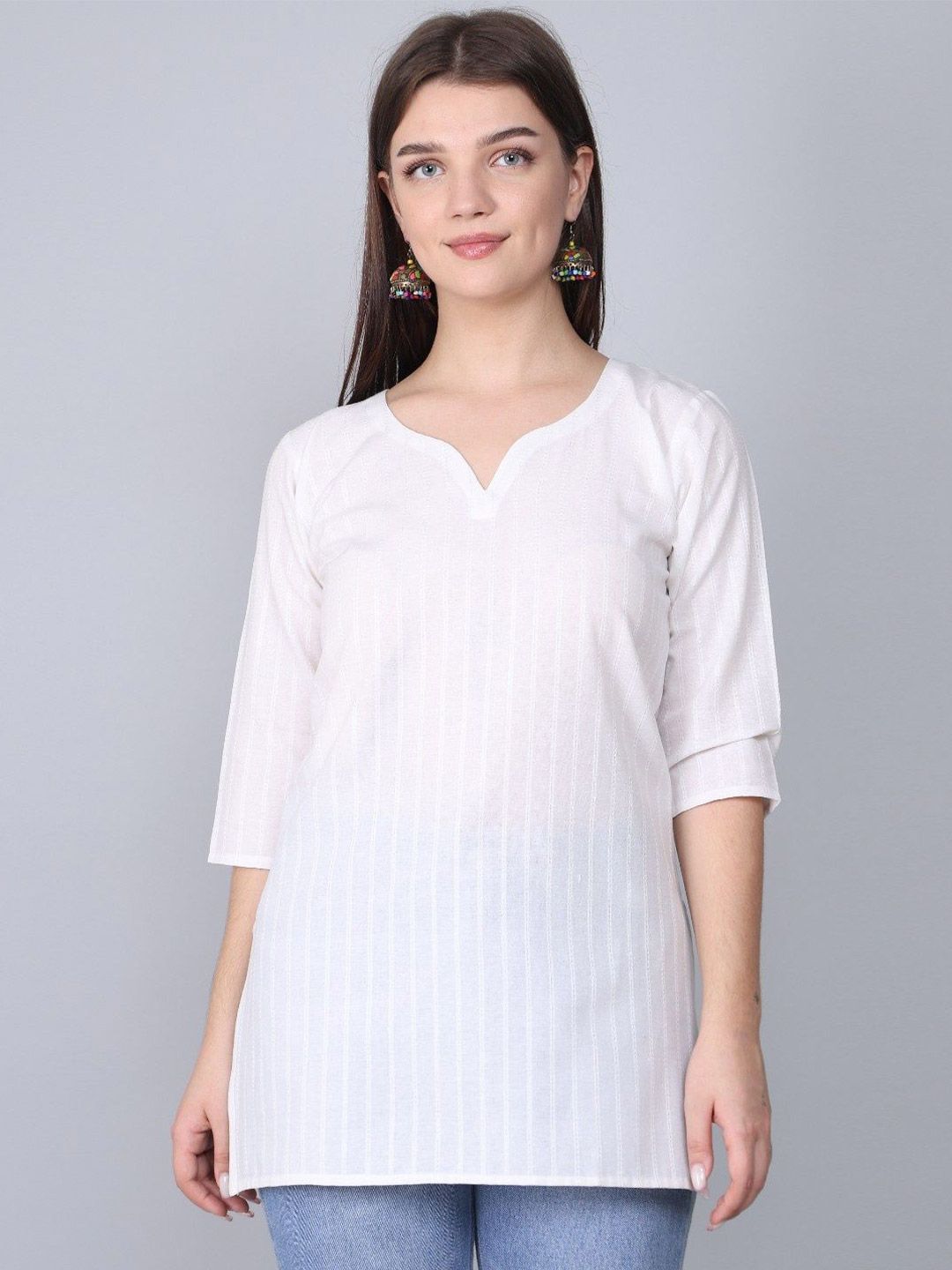 Maadwara Woven Design V-Neck Thread Work Kurti