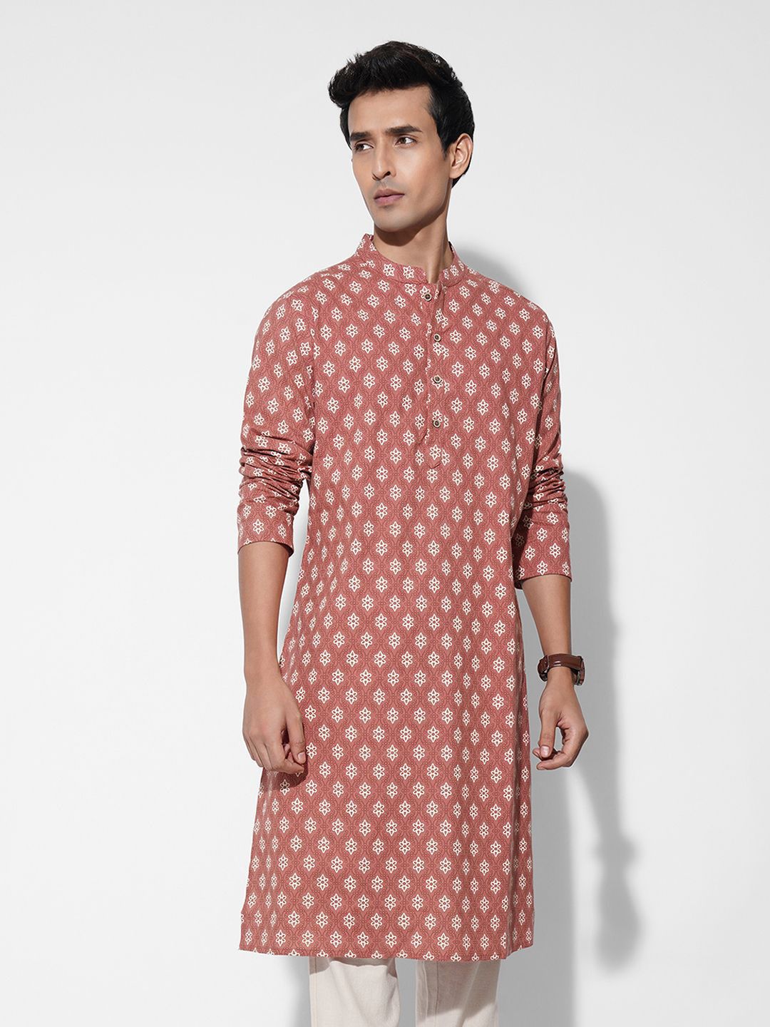 indus route by Pantaloons Men Ethnic Motifs Printed Daily Cotton Straight Kurta