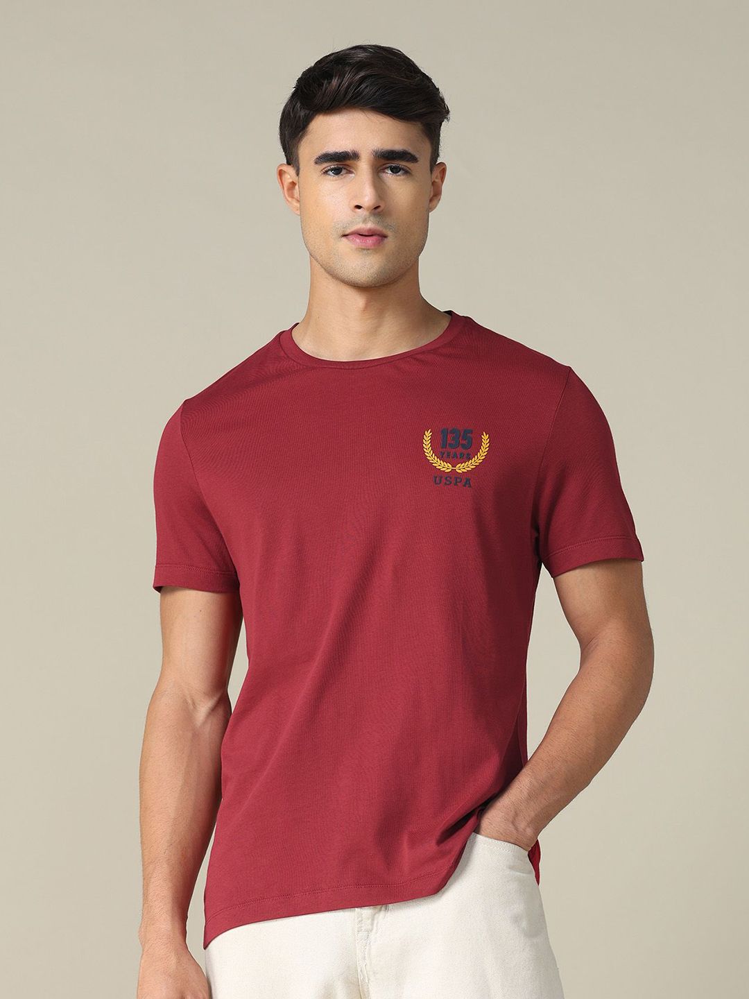 U.S. Polo Assn. Brand Logo Embroidered Round Neck Pure Cotton T-shirt