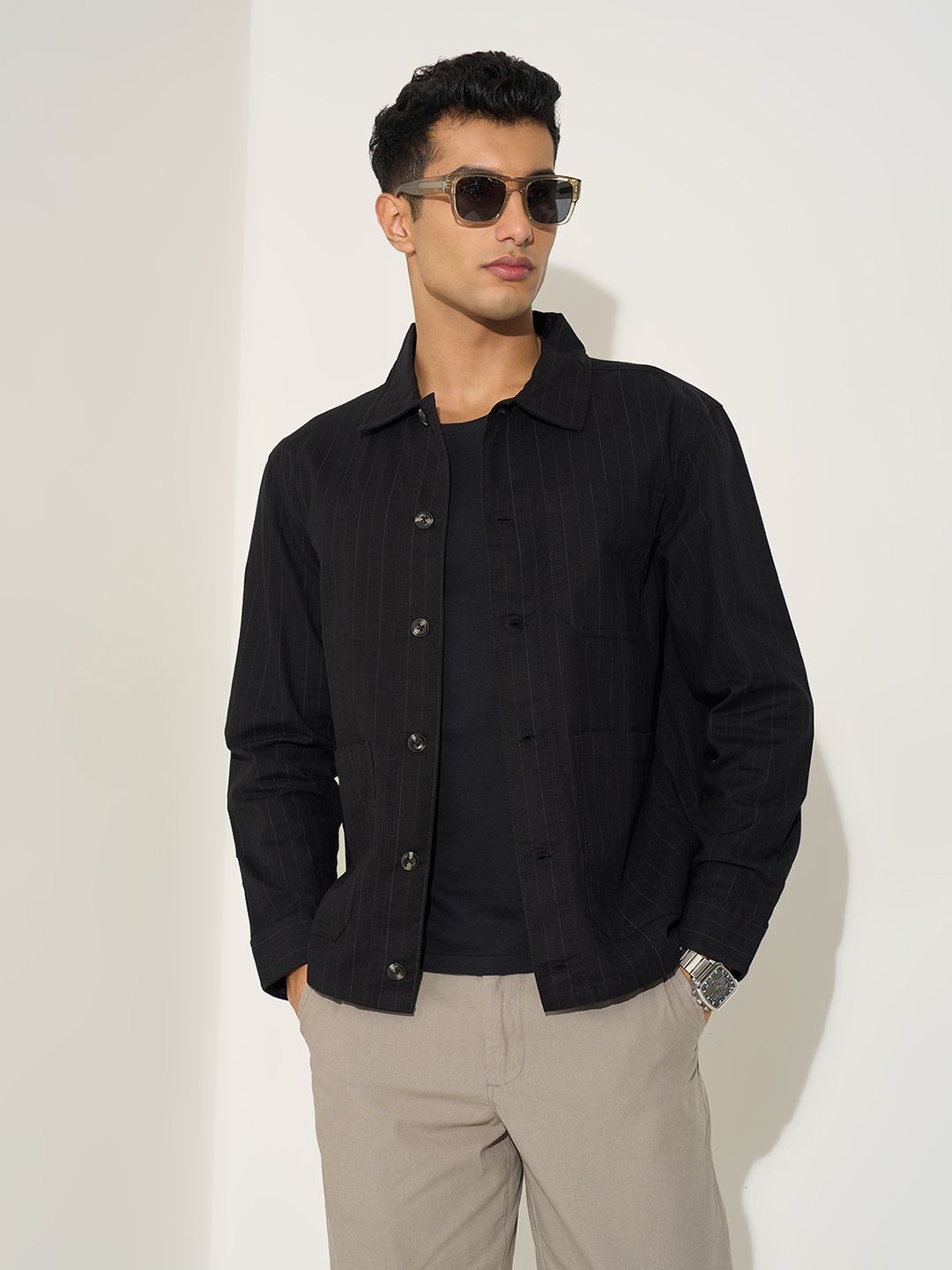 Peregrine by Pantaloons Striped Spread Collar Pure Cotton Shirt