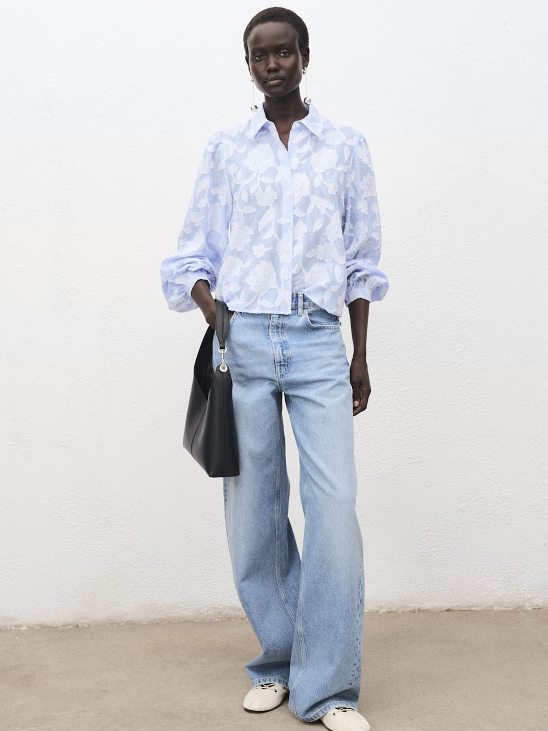 Floral Applique Detail Striped Casual Shirt